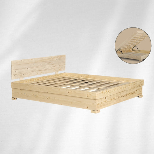 מיטה מעץ מלא עם ארגז מצעים